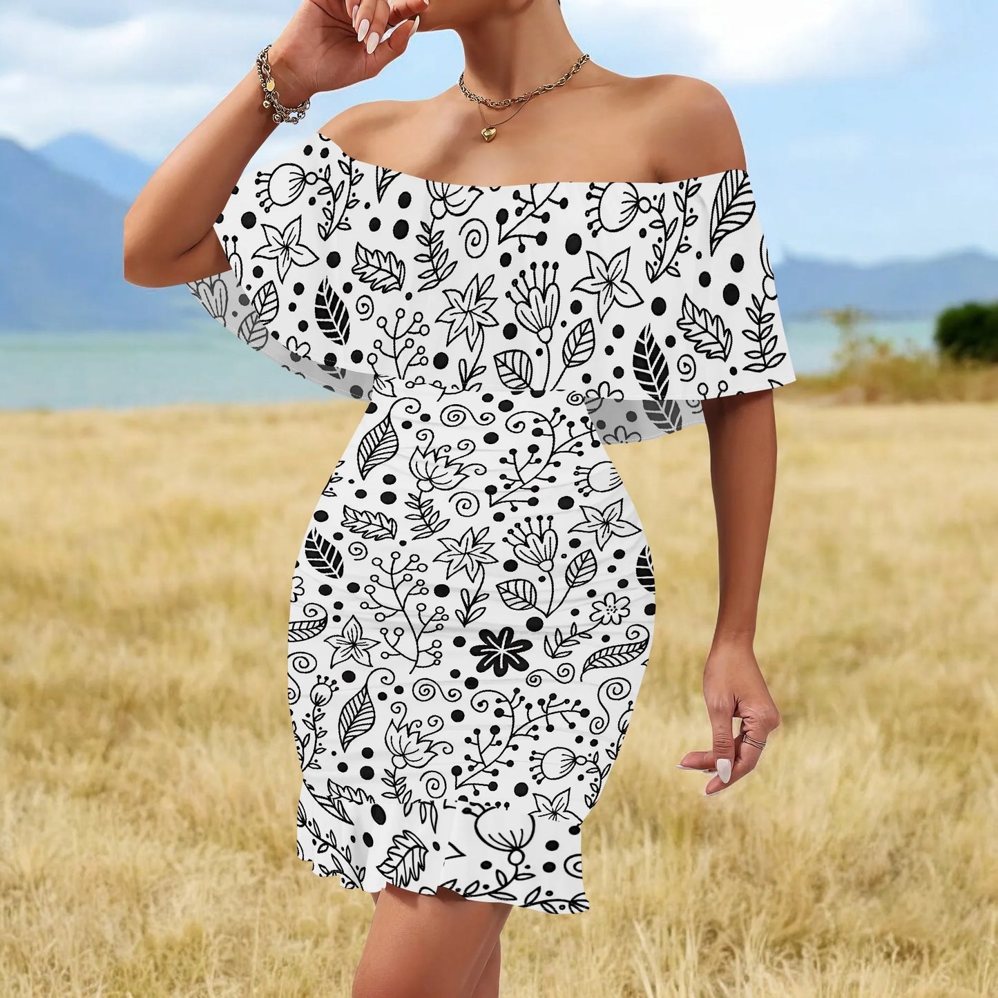 Robe décontractée à col évasé et bretelles à imprimé floral pour femme, nouvelle collection printemps/été 2025, personnalisée