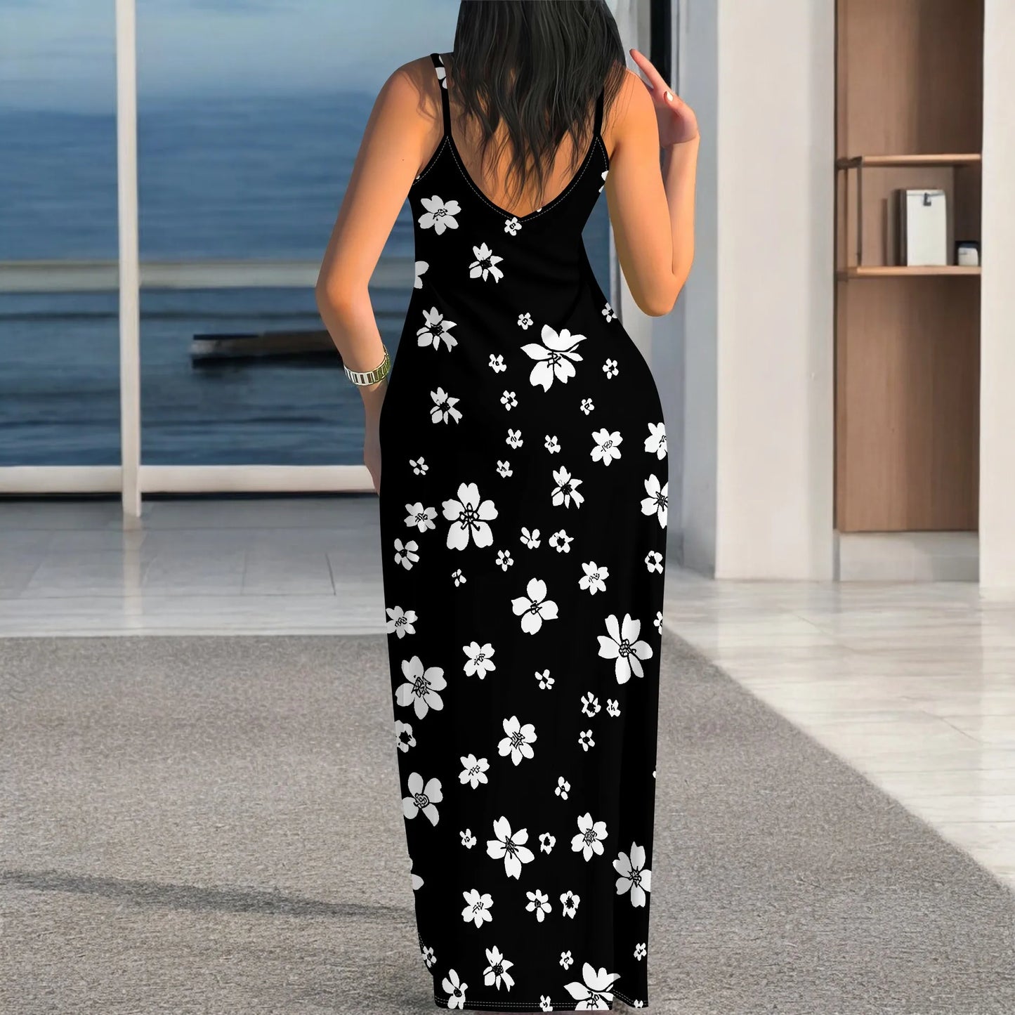 Robe sans manches longueur genou pour femme printemps et été 2025 avec pull évidé, robe décontractée de plage à imprimé papillon