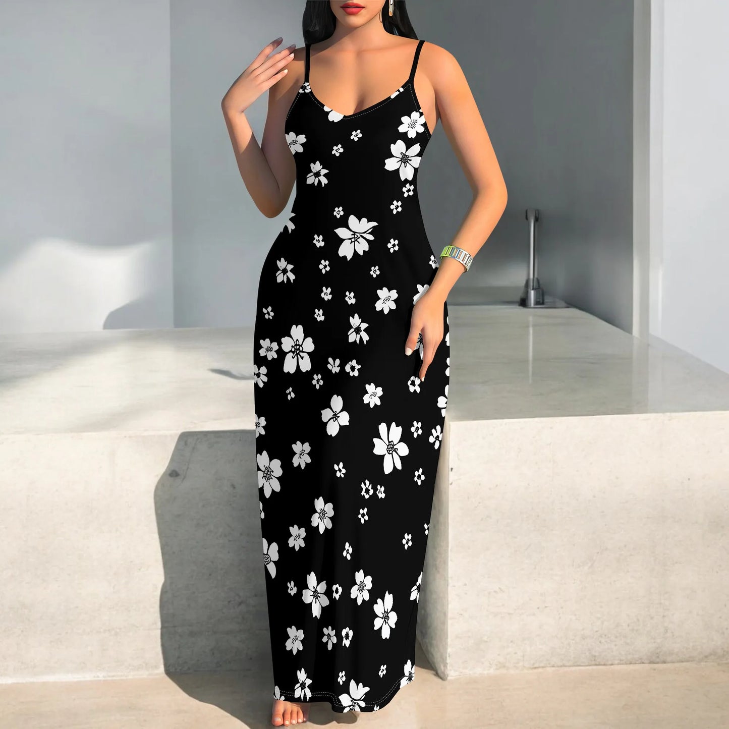 Robe sans manches longueur genou pour femme printemps et été 2025 avec pull évidé, robe décontractée de plage à imprimé papillon