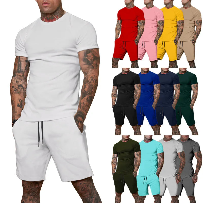 T-shirt Harajuku pour homme, ensemble deux pièces, ample, quotidien, pour l'été, pour la rue, manches courtes, collection 2024