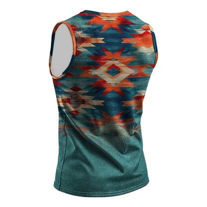 T-shirt imprimé sans manches à col rond pour homme, style streetwear, style indien, idéal pour le sport, le fitness ou la course à pied