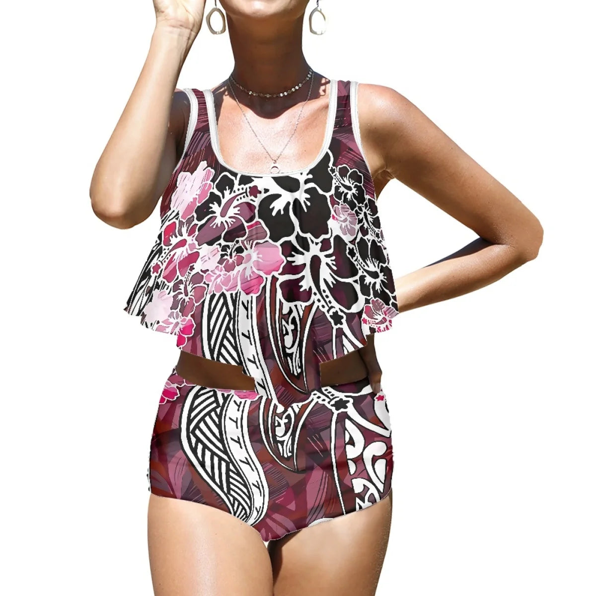Maillot de bain de plage imprimé Plumeria de haute qualité, style polynésien, style tendance, imprimé à la demande, pour les vacances