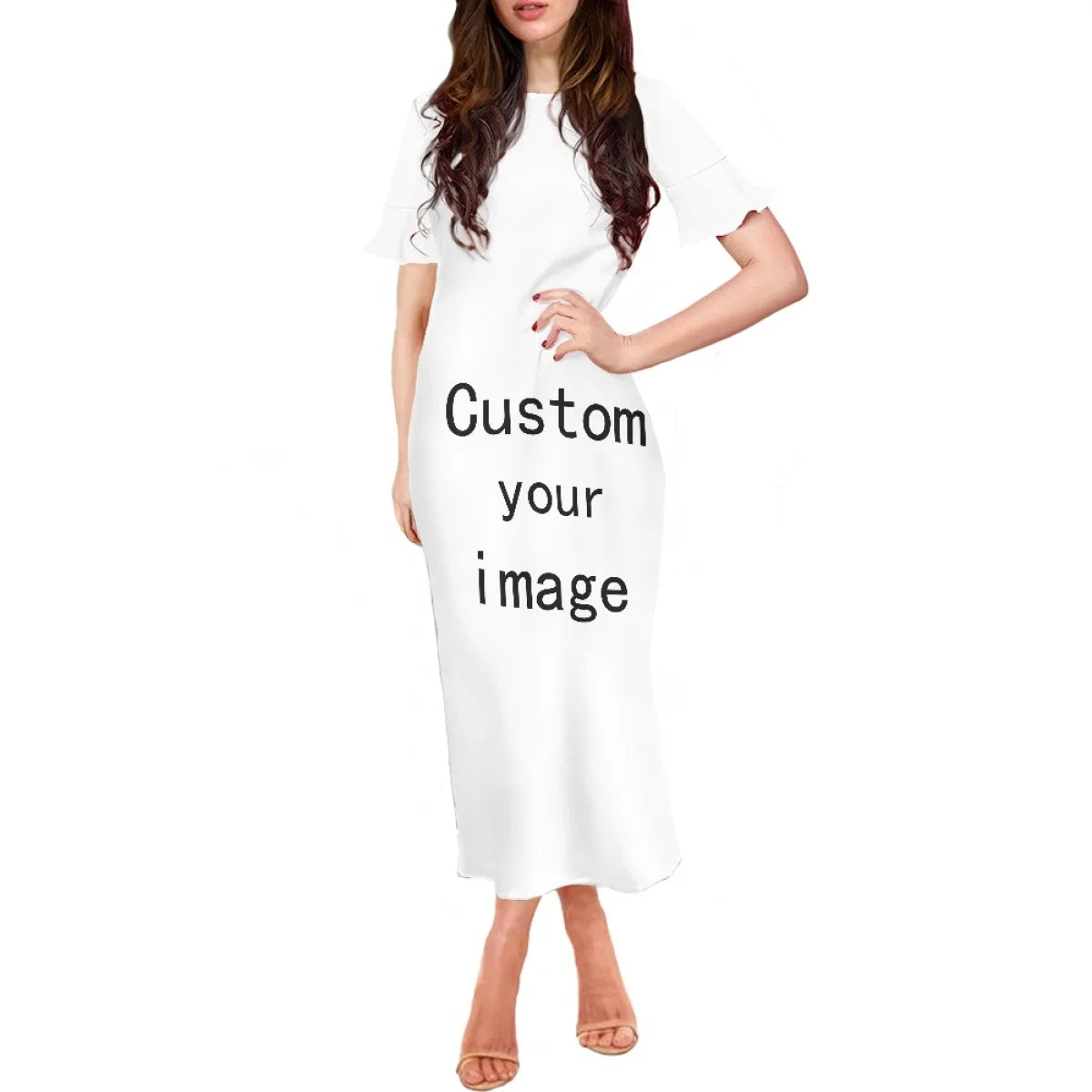 Robe à volants et manches courtes pour femme, motif floral polynésien, style hawaïen, style tatouage, style tiaré et monoi, vêtement décontracté