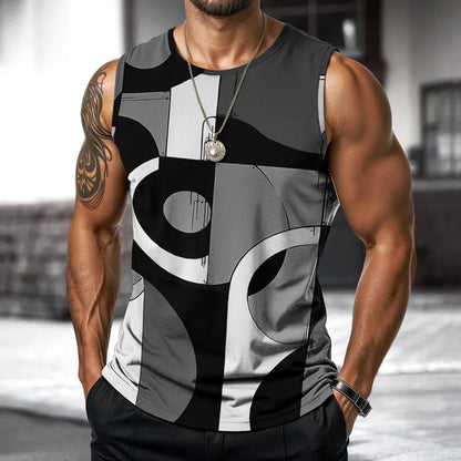 T-shirt rétro de fitness pour homme, col rond, sans manches, imprimé, pour le quotidien, les sports de plein air, la course à pied, motif animal à carreaux