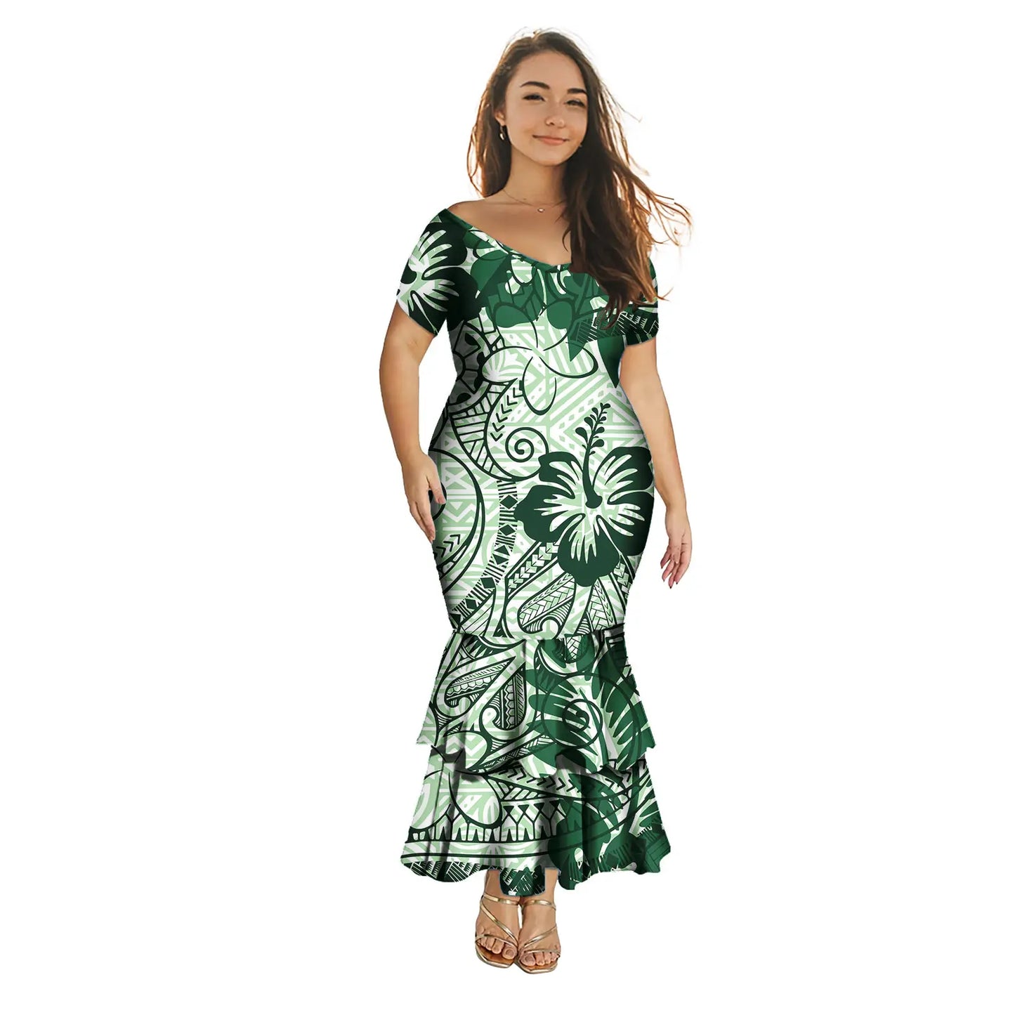 Robe polynésienne Puletasi tendance pour femme, robe de soirée sirène longue imprimée de luxe, robe sexy à épaules dénudées