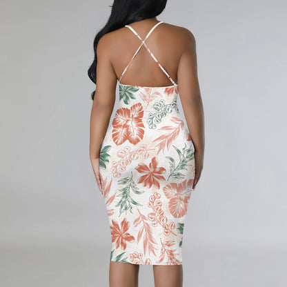 Vêtements pour femmes printemps/été 2025 nouvelle robe à bretelles creuses à imprimé floral décontracté et personnalisé