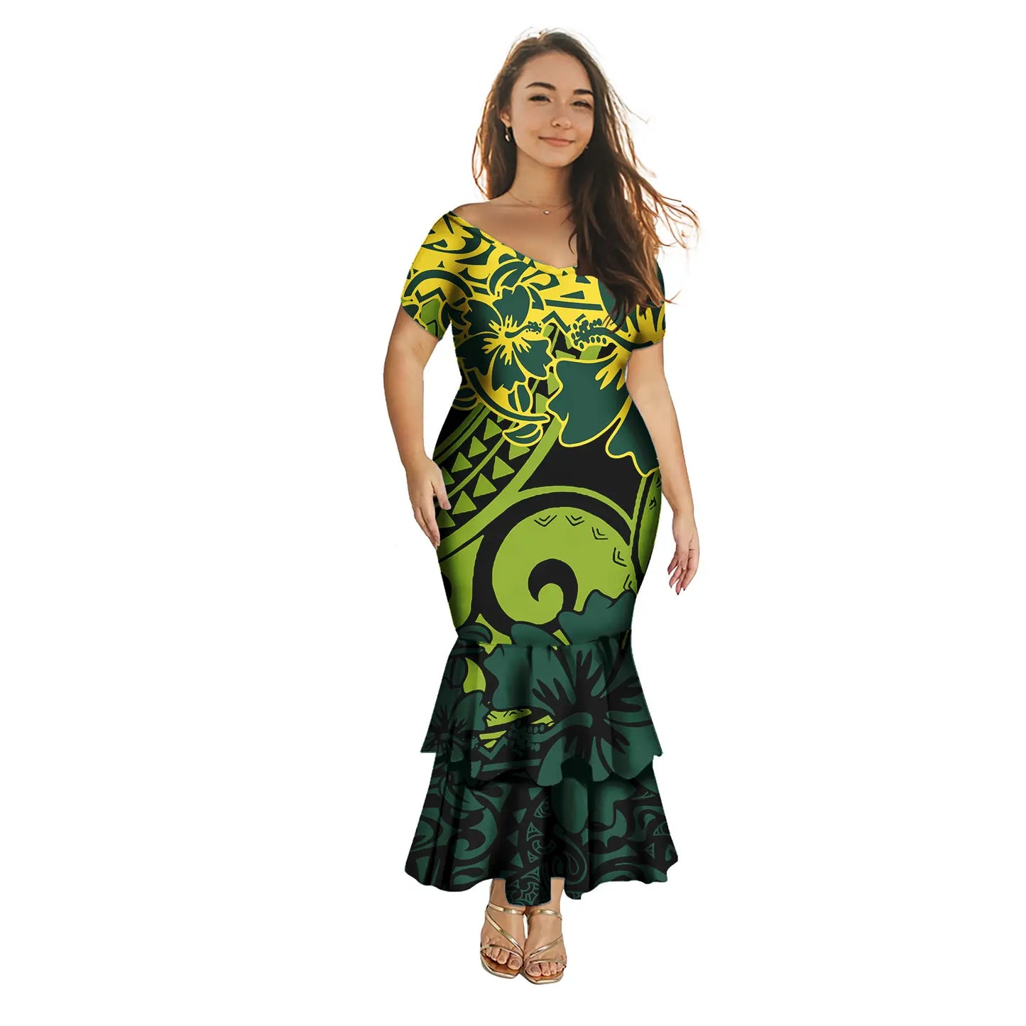 Robe polynésienne Puletasi tendance pour femme, robe de soirée sirène longue imprimée de luxe, robe sexy à épaules dénudées