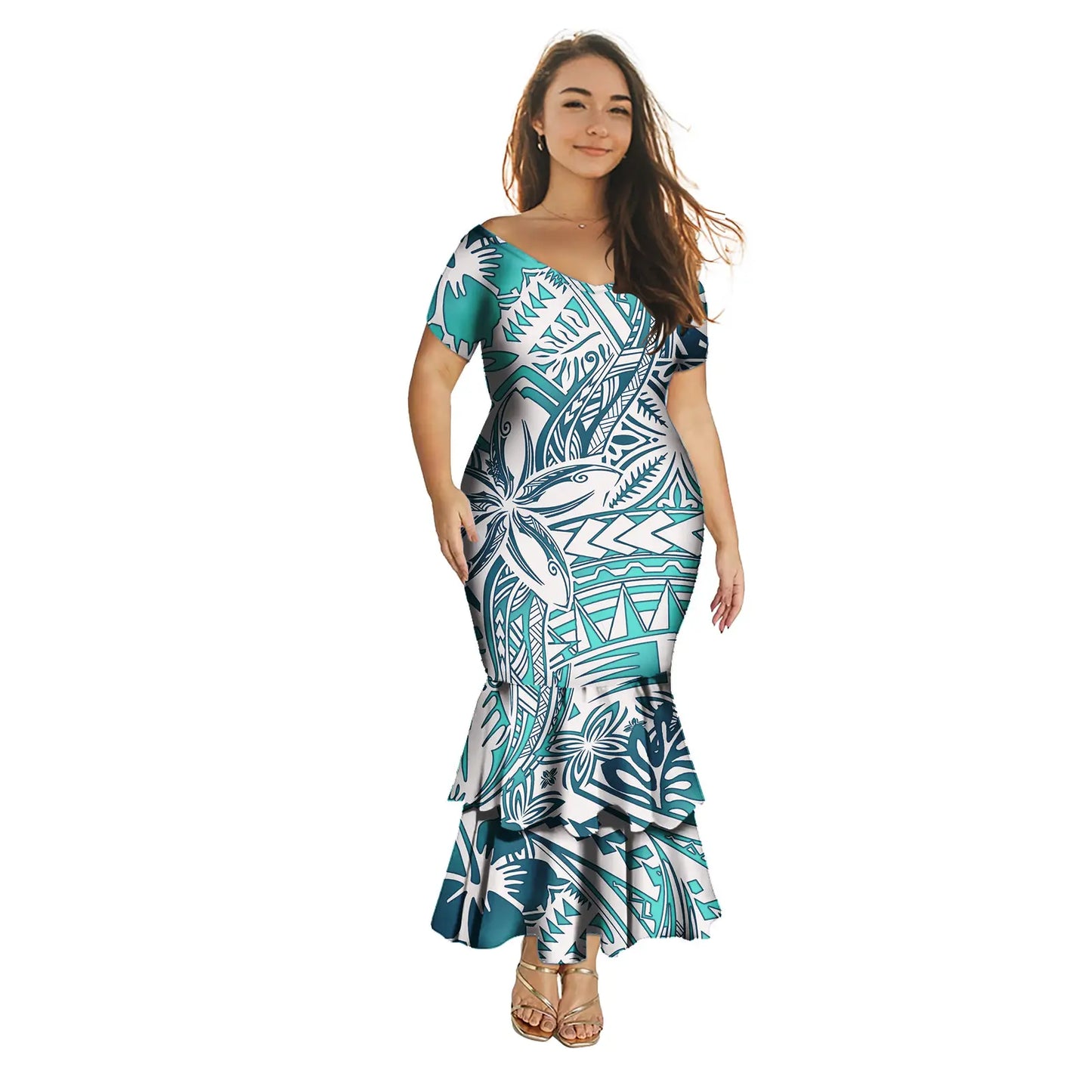 Robe polynésienne Puletasi tendance pour femme, robe de soirée sirène longue imprimée de luxe, robe sexy à épaules dénudées