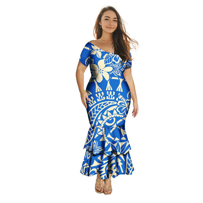 Robe polynésienne Puletasi tendance pour femme, robe de soirée sirène longue imprimée de luxe, robe sexy à épaules dénudées