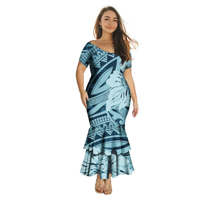Robe polynésienne Puletasi tendance pour femme, robe de soirée sirène longue imprimée de luxe, robe sexy à épaules dénudées