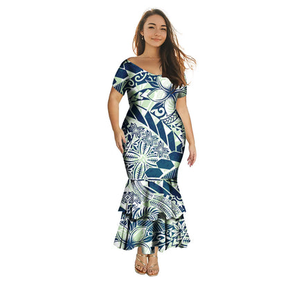 Robe polynésienne Puletasi tendance pour femme, robe de soirée sirène longue imprimée de luxe, robe sexy à épaules dénudées