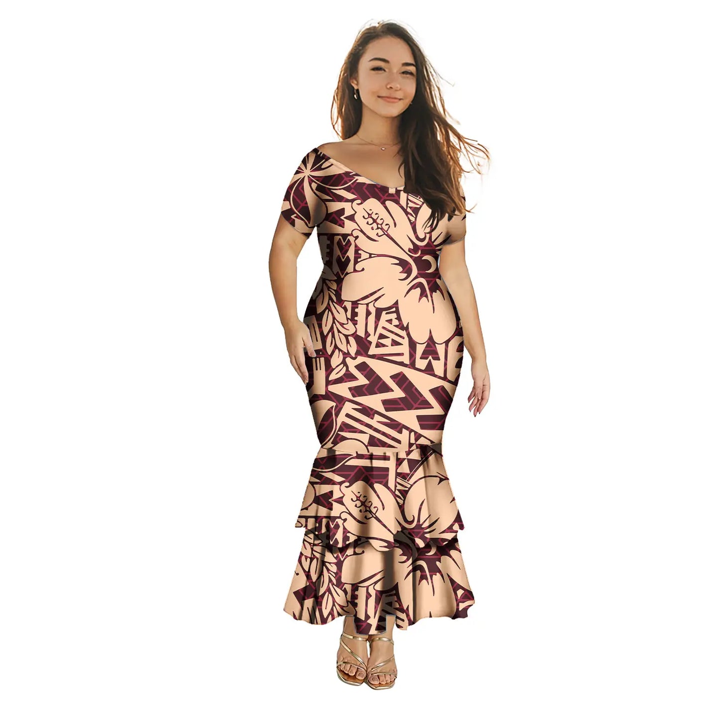 Robe polynésienne Puletasi tendance pour femme, robe de soirée sirène longue imprimée de luxe, robe sexy à épaules dénudées