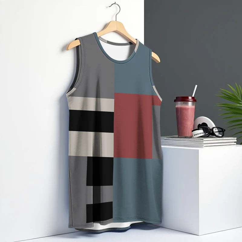 T-shirt rétro de fitness pour homme, col rond, sans manches, imprimé, pour le quotidien, les sports de plein air, la course à pied, motif animal à carreaux
