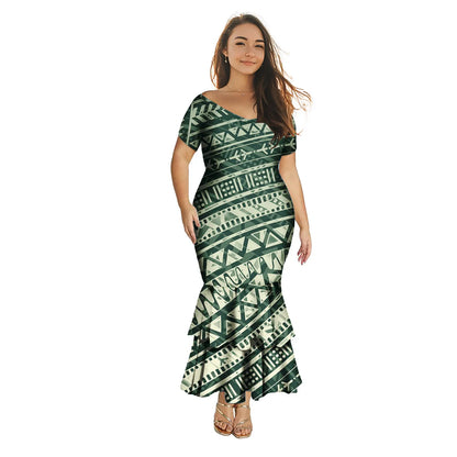 Robe polynésienne Puletasi tendance pour femme, robe de soirée sirène longue imprimée de luxe, robe sexy à épaules dénudées