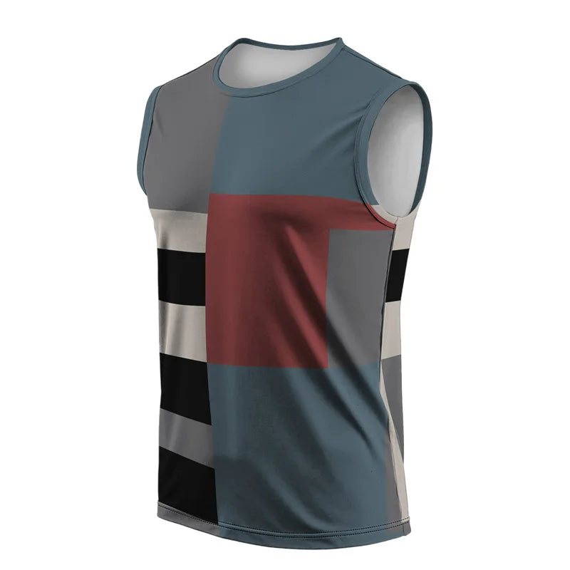 T-shirt rétro de fitness pour homme, col rond, sans manches, imprimé, pour le quotidien, les sports de plein air, la course à pied, motif animal à carreaux