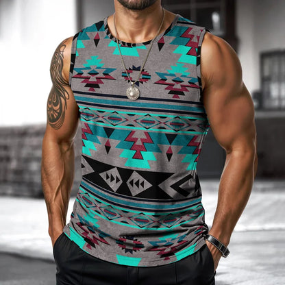 T-shirt imprimé sans manches à col rond pour homme, style streetwear, style indien, idéal pour le sport, le fitness ou la course à pied
