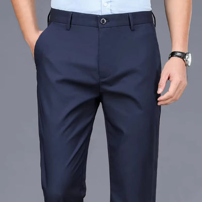 Male Smart Casual Pants Stretchy Sports Men's Fast Dry Trousers Spring Autumn Full Length Straight Office Black Navy Work Pants