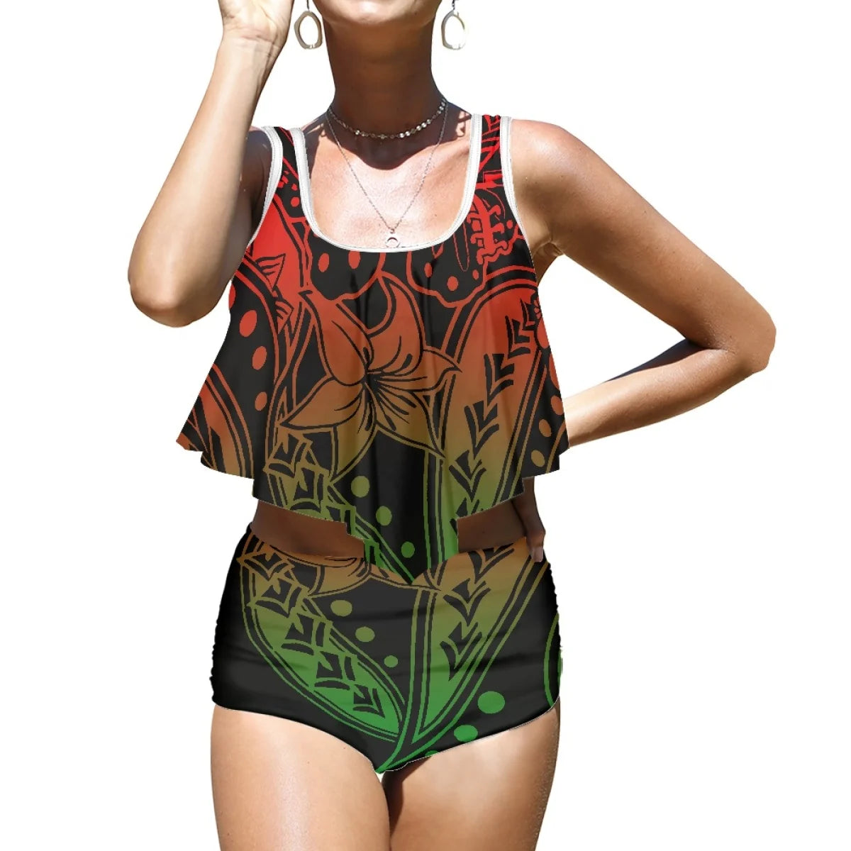 Maillot de bain de plage imprimé Plumeria de haute qualité, style polynésien, style tendance, imprimé à la demande, pour les vacances