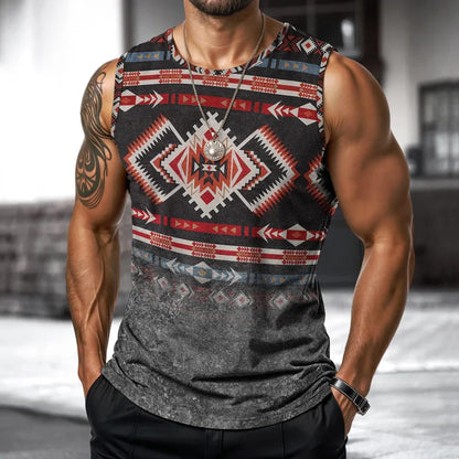 T-shirt imprimé sans manches à col rond pour homme, style streetwear, style indien, idéal pour le sport, le fitness ou la course à pied
