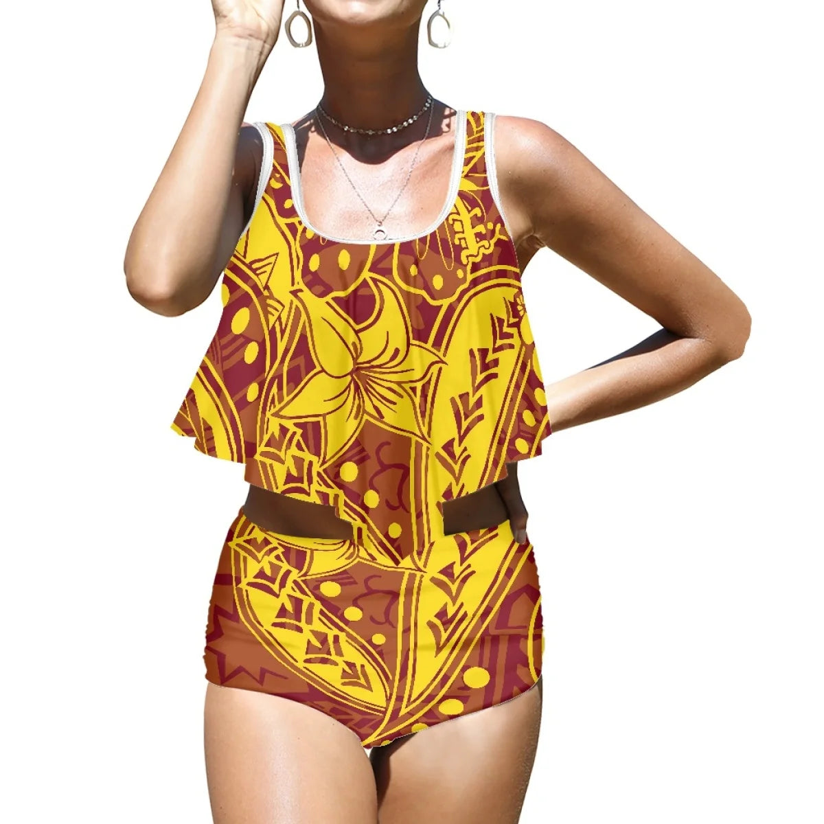 Maillot de bain de plage imprimé Plumeria de haute qualité, style polynésien, style tendance, imprimé à la demande, pour les vacances