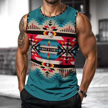 T-shirt imprimé sans manches à col rond pour homme, style streetwear, style indien, idéal pour le sport, le fitness ou la course à pied