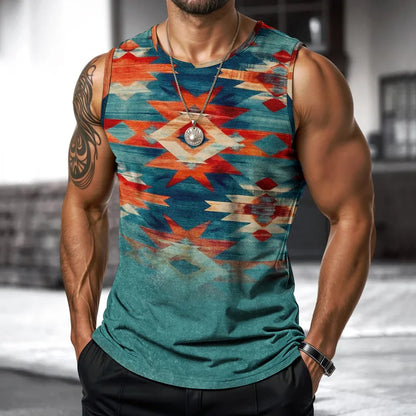 T-shirt imprimé sans manches à col rond pour homme, style streetwear, style indien, idéal pour le sport, le fitness ou la course à pied