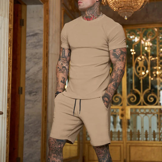 T-shirt Harajuku pour homme, ensemble deux pièces, ample, quotidien, pour l'été, pour la rue, manches courtes, collection 2024