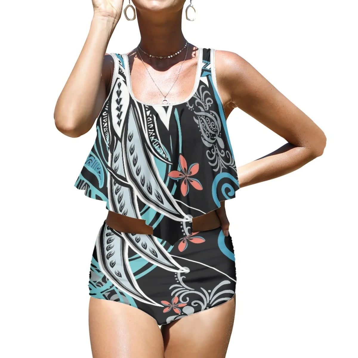 Maillot de bain de plage imprimé Plumeria de haute qualité, style polynésien, style tendance, imprimé à la demande, pour les vacances