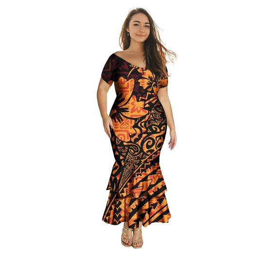 Robe polynésienne Puletasi tendance pour femme, robe de soirée sirène longue imprimée de luxe, robe sexy à épaules dénudées