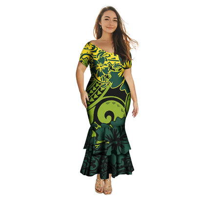 Robe polynésienne Puletasi tendance pour femme, robe de soirée sirène longue imprimée de luxe, robe sexy à épaules dénudées