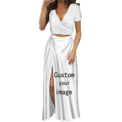 Robe fleurie de danse du feu polynésienne à imprimé à la demande, ensemble de robe longue à manches courtes pour femmes et filles, mode de créateur, fête, voyage