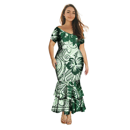 Robe polynésienne Puletasi tendance pour femme, robe de soirée sirène longue imprimée de luxe, robe sexy à épaules dénudées
