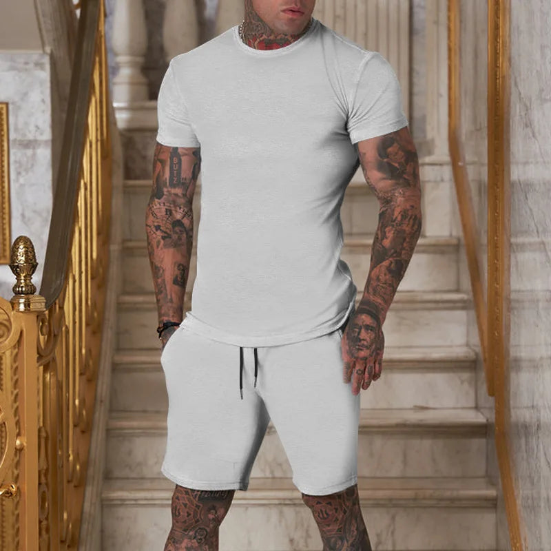 T-shirt Harajuku pour homme, ensemble deux pièces, ample, quotidien, pour l'été, pour la rue, manches courtes, collection 2024
