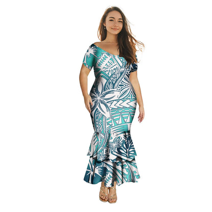Robe polynésienne Puletasi tendance pour femme, robe de soirée sirène longue imprimée de luxe, robe sexy à épaules dénudées
