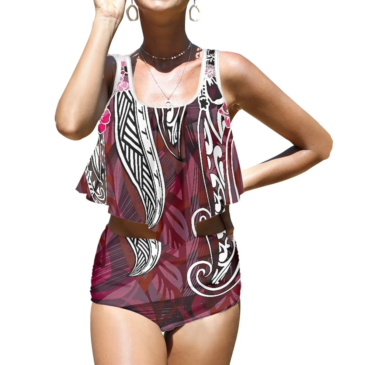 Maillot de bain de plage imprimé Plumeria de haute qualité, style polynésien, style tendance, imprimé à la demande, pour les vacances